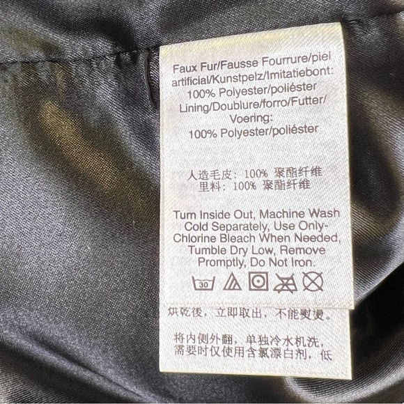 DKNY Women’s Black Front Button Down Faux Fur Jacket Coat Size M - Picture 10 of 13